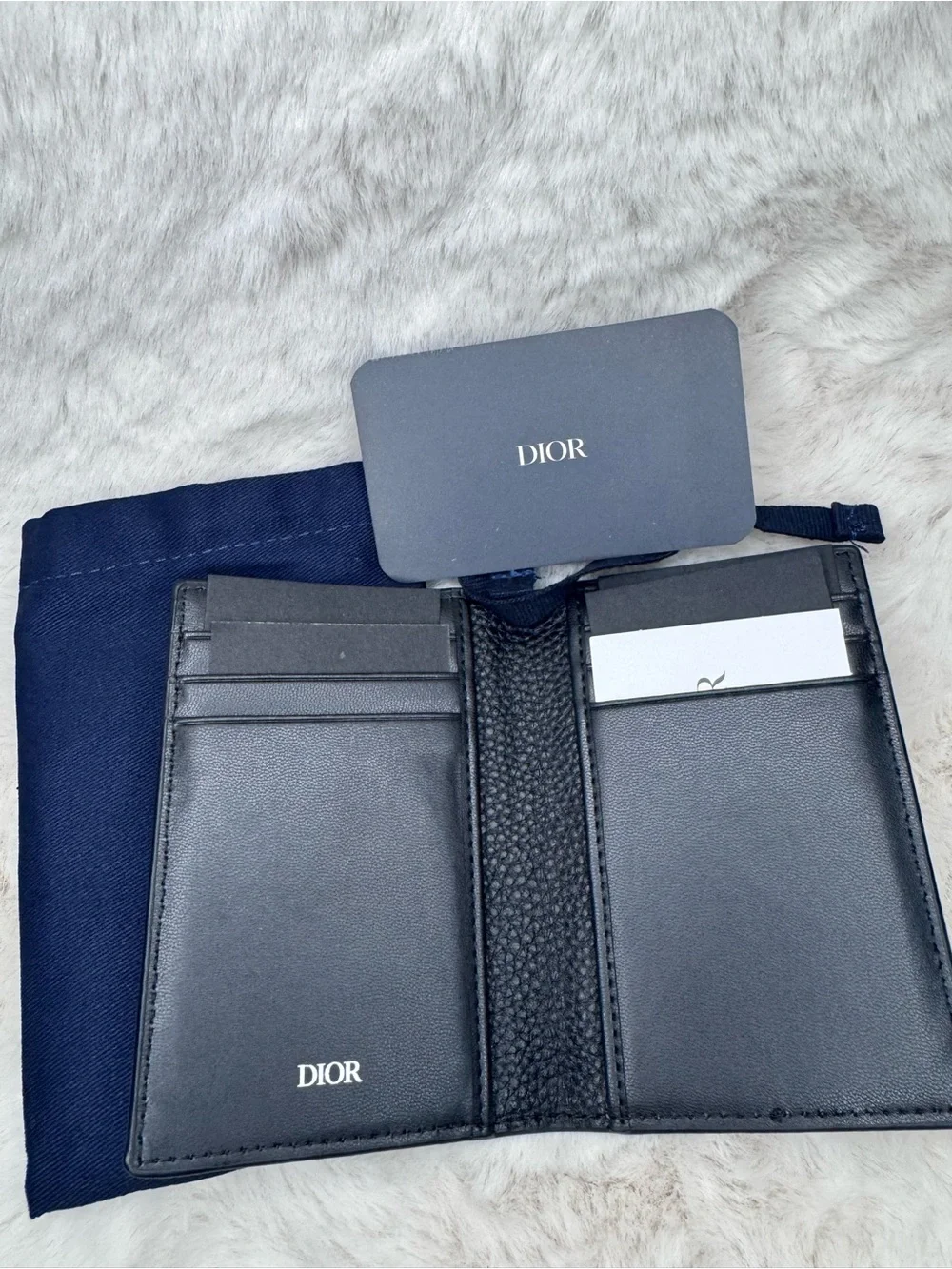 Dior Black Pebbled Leather Bifold Card Wallet with Silver CD ‼️No Box‼️